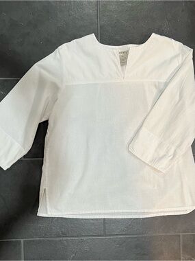Orvis 100% Cotton White Split-Neck Tunic Like Top L